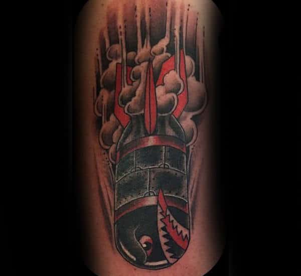 Bomb With Smoky Grey Explosion Tattoo Male Forearms