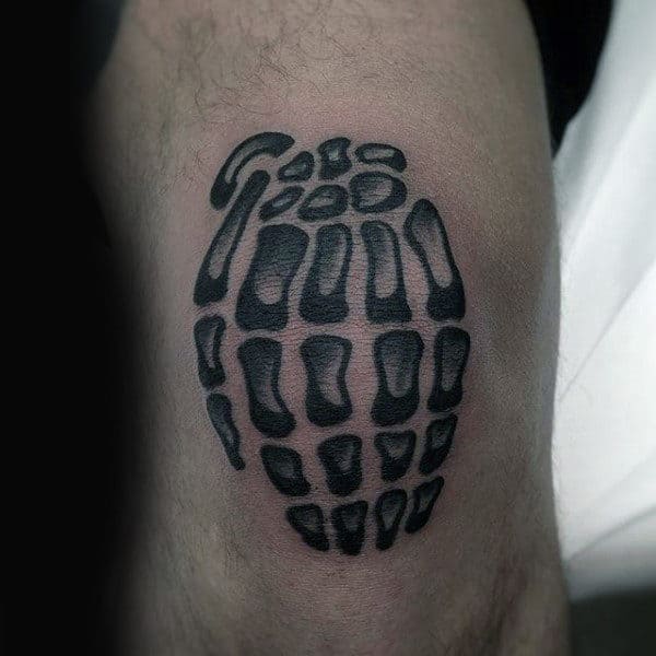 Bones Grenade Male Knee Tattoos