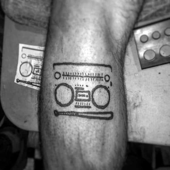 Boombox Guys Simple Music Leg Tattoo Designs