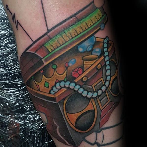 Boombox Treasure Chest Mens Retro Arm Tattoos