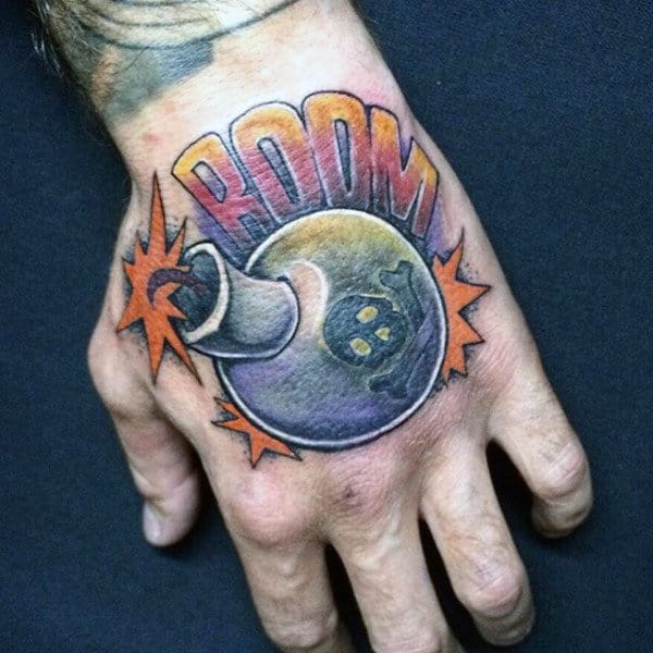 Booming Bomb Tattoo Guys Hands