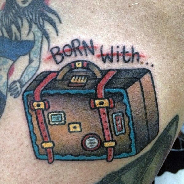 Born With Luggage Cool Suitcase Travel Tattoos For Guys
