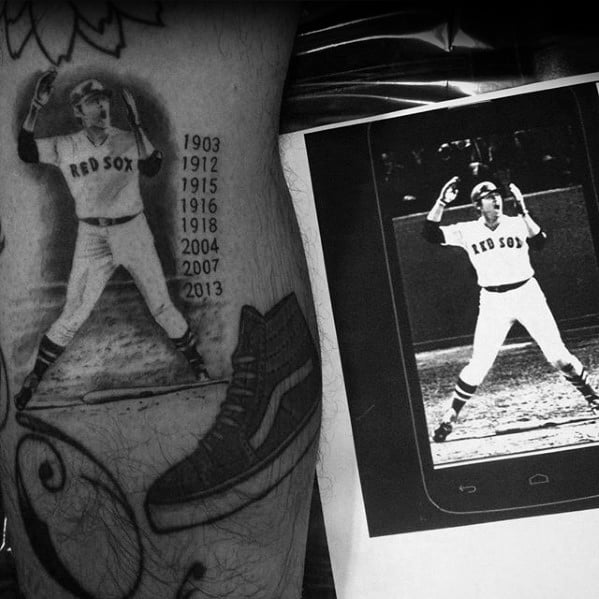 Boston Red Sox Tattoos For Gentlemen Baseball Player Portrait With Realistic Design
