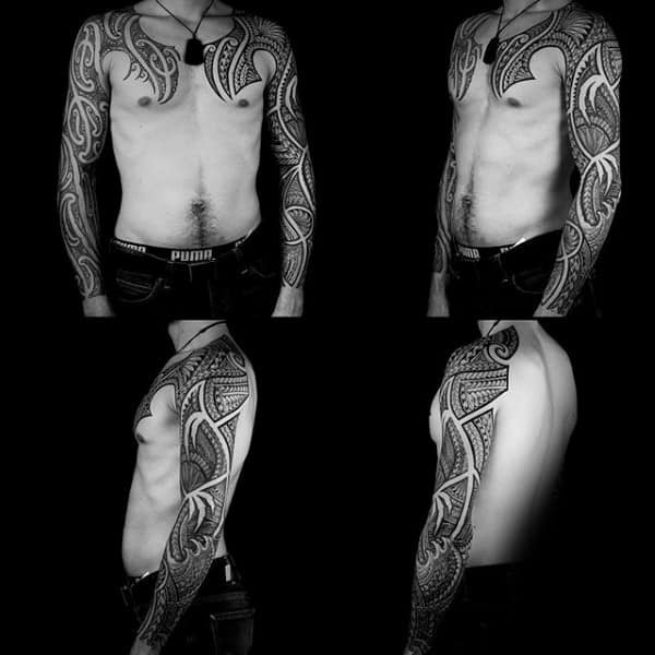 Both Arms Full Sleeve Male Samoan Tribal Tattoo Ideas