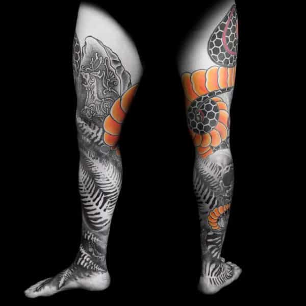 Both Legs Just Negative Space Fern Sleeve Tattoos