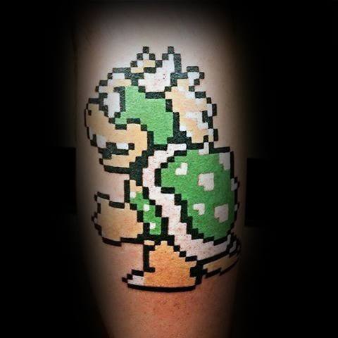 Bowser 8 Bit Male Leg Tattoos