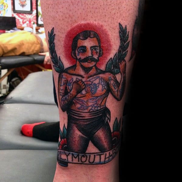 Boxer Traditional Leg Mens Tattoos