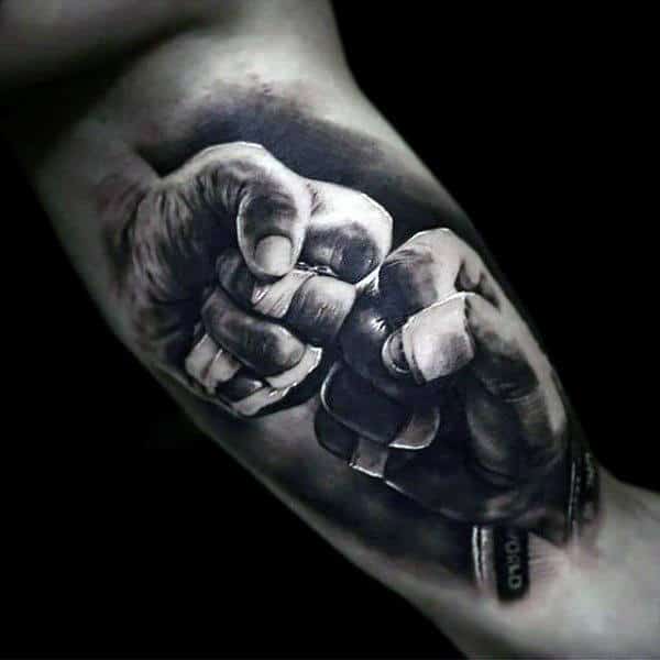 Boxers Two Hands Black Ink Mens Bicep Tattoo