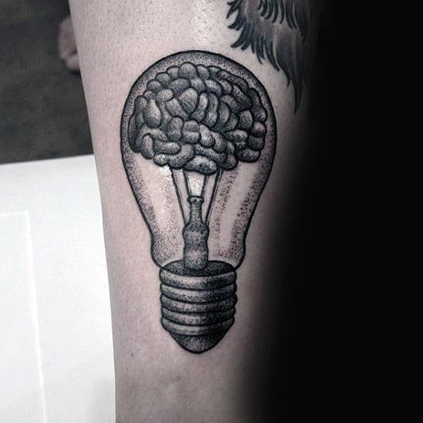 Brain Light Bulb Guys Forearm Tattoo With Dotwork Design