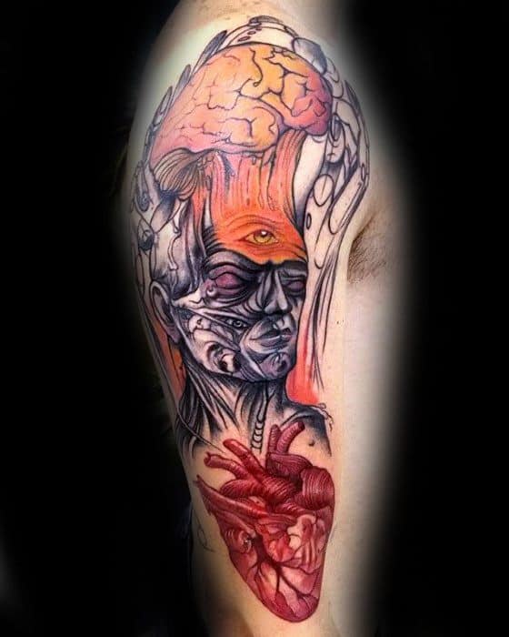 Brain With Heat Arm Consciousness Tattoo Ideas For Males