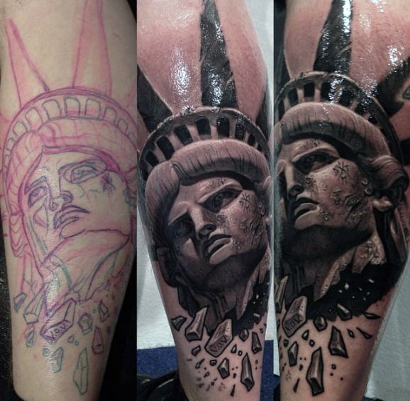 Breaking Statue Of Liberty Head Tattoo For Men