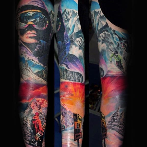 Breathtaking Snow Board Tattoo Mens Full Sleeves