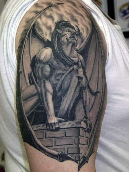 Brick Stone Roof Gargoyle Mens Half Sleeve Tattoo