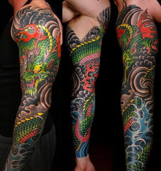 Bright Chinese Dragon Tattoo Male Sleeves