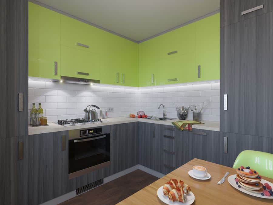 green and gray cabinets modern kitchen