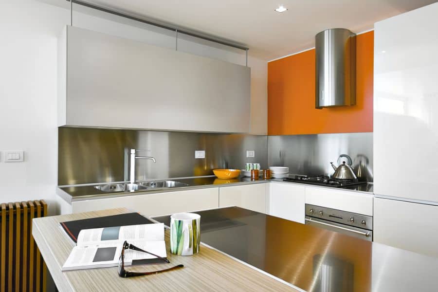 white and orange modern kitchen