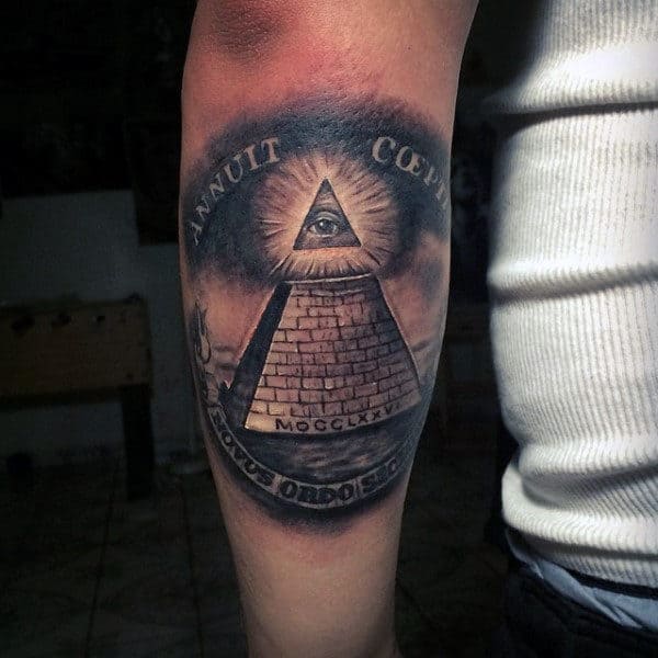 Bright Glowing Eye Illuminati Tattoo Male Arms