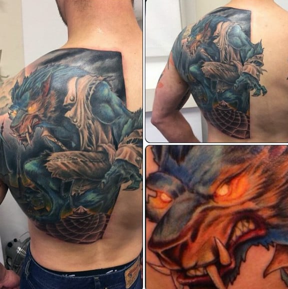 Brilliant Red Eyed Werewolf Tattoo Male Fullback