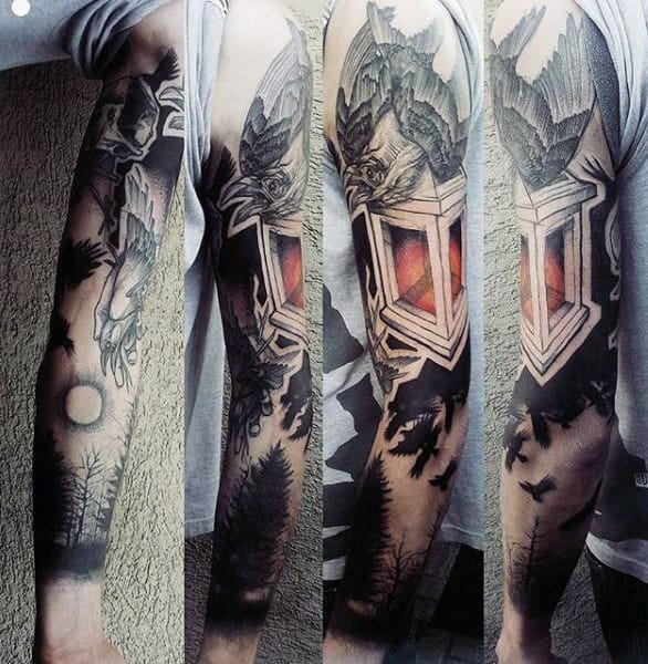 Brilliant Tattoo Of Raven Tattoo Guys Full Sleeves