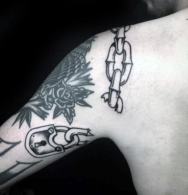 Broken Chain Lock Tattoos For Guys On Back Of Arms
