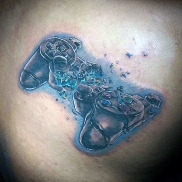 Broken Controller Playstation Tattoos For Gentlemen On Back