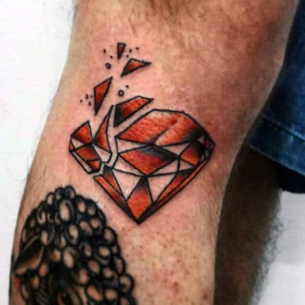 Broken Diamond Shattered Tattoo On Mans Forearm