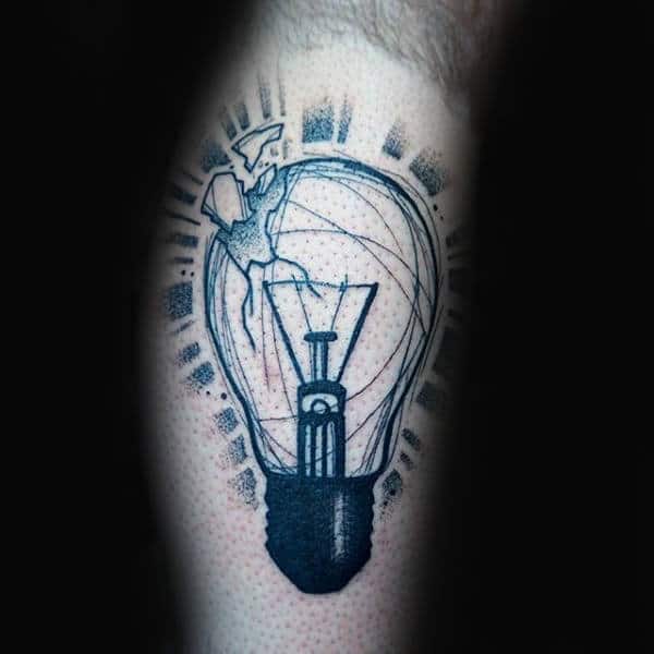 Broken Glass Mens Light Bulb Tattoo On Legs