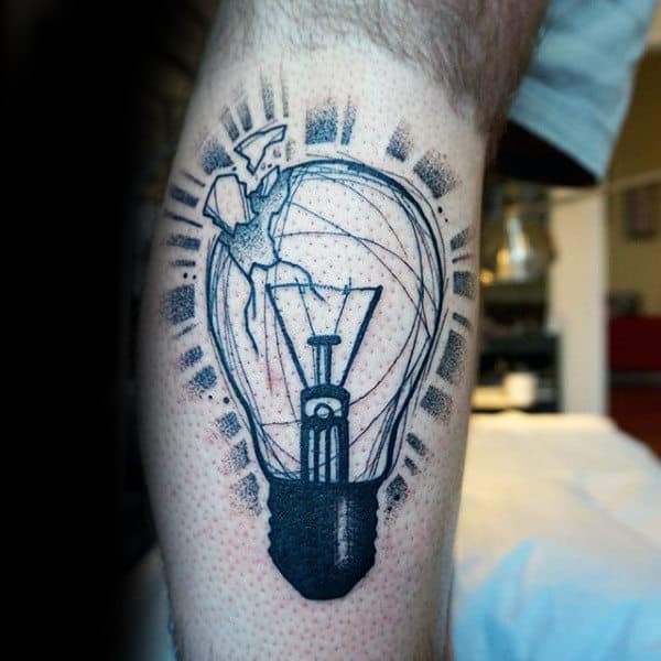 Broken Glass Shards From Light Bulb Dotwork Tattoo Guys Forearm