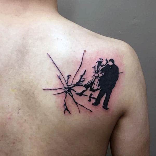 Broken Glass Silhouette Mens Back Tattoo