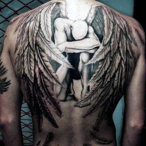 Broken Guardian Angel Tattoo Males Full Back