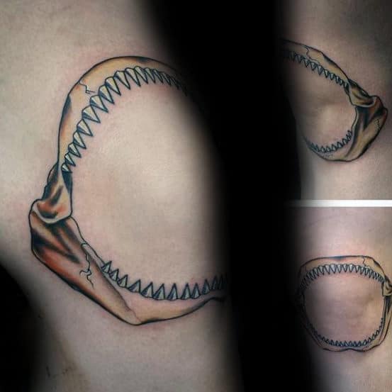 Broken Shark Jaw Male Knee Tattoo Ideas