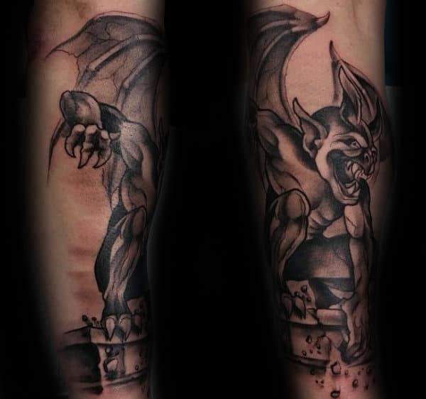 Broken Stone Outer Forearm Gargoyle Mens Tattoos