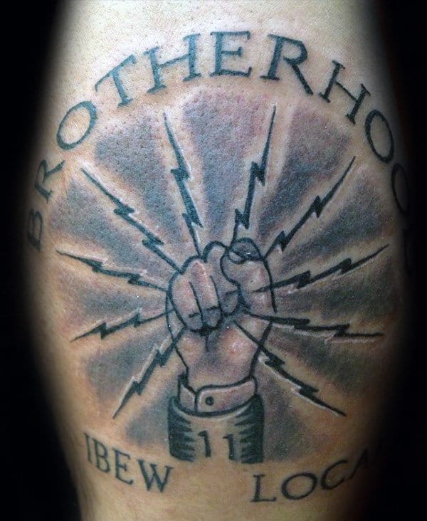 Brotherhood Ibew Local Guys Lineman Leg Calf Tattoos