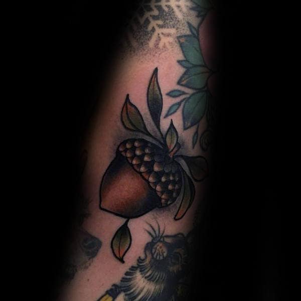 Brown Acorn Mens Arm Tattoos