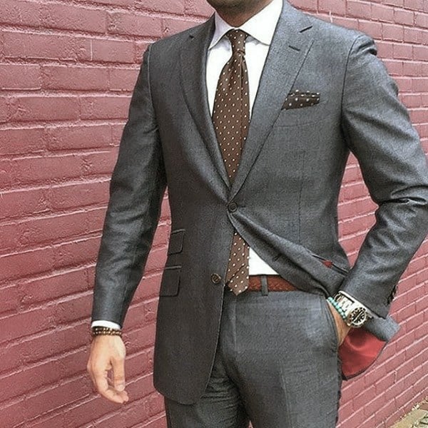 Brown Dot Tie Fashionable Male Grey Suit Styles