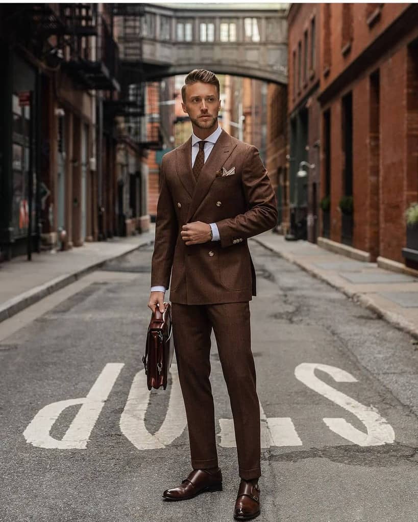 Brown Men Fashion Double Breasted