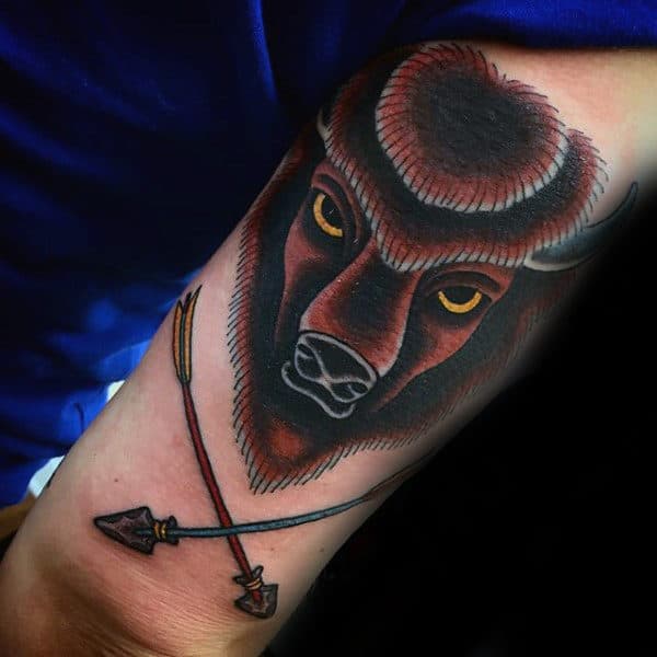 Brown Mens Buffalo Bison Tricep Tattoo