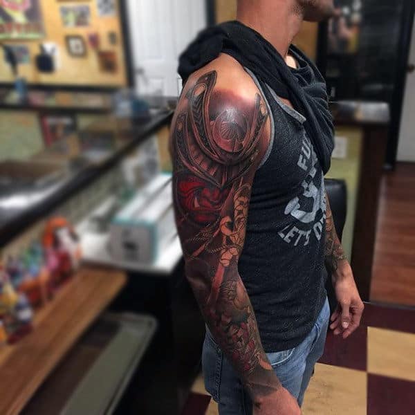 Brown Shaded Gorgeous Warrior Tattoo Male Sleeves