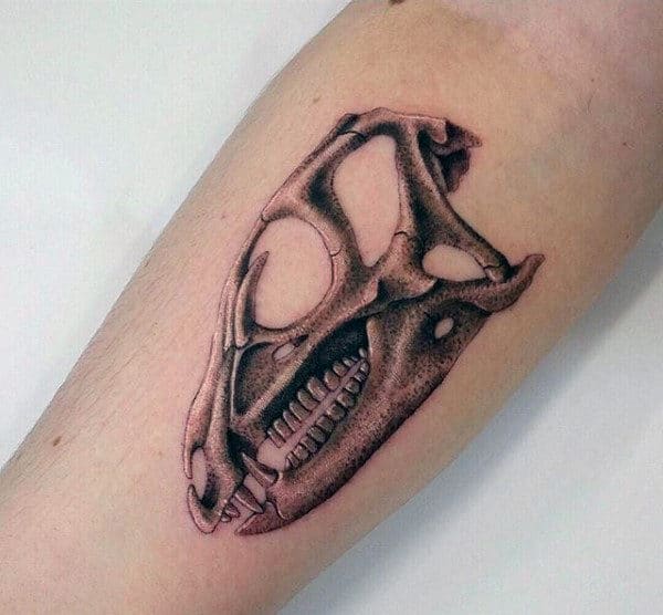 Brownish Dinosaur Bones Tattoo Male Forearms