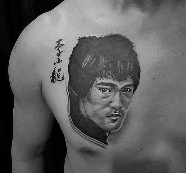 Bruce Lee Mens Tattoo Ideas Upper Chest