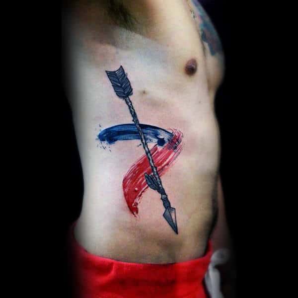 Brush Stroke Arrow Rib Cage Side Tattoos For Men