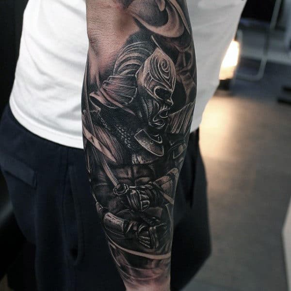 Brutal Samurai Warrior Tattoo Guys Forearm