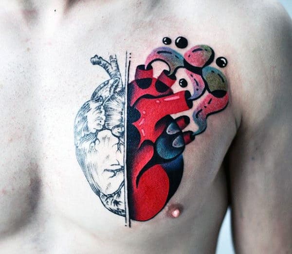 Bubble Heart Original Guys Chest Tattoos