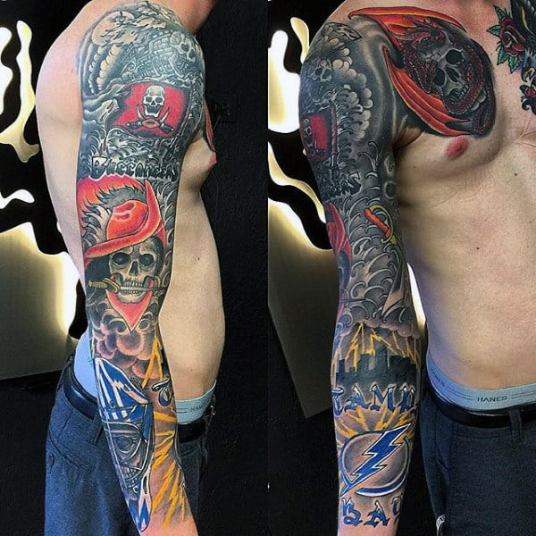 Buccaneers Mens Football Themed Full Sleeve Tattoo