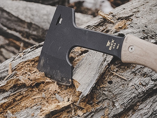 Buck Knives Compadre Camp Axe Review Cutting Into Wood