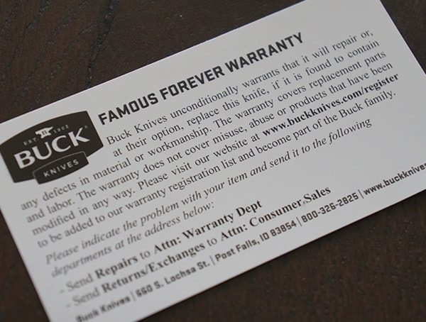 Buck Knives Famous Forever Warranty