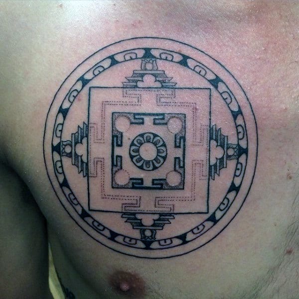 Buddhism Enlightment Symbol Tattoo On Chest For Guys