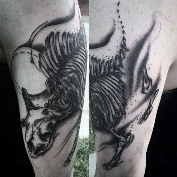 Buffalo Bison Skeleton Skull Mens Arm Tattoo
