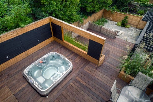 backyard wood deck hot tub privacy walls