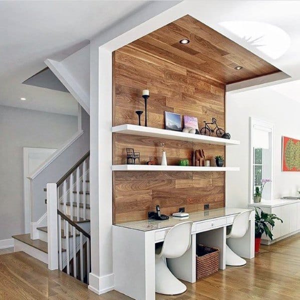 Built In Home Office Desk Hardwood Walls